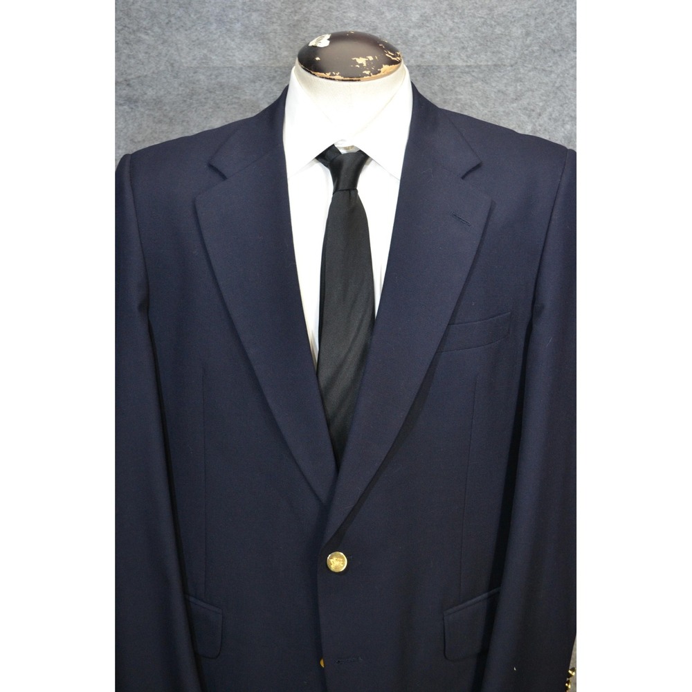 Vintage Burberrys Blazer Mens 44 Blue Wool Gold Button Sport Coat Jacket USA